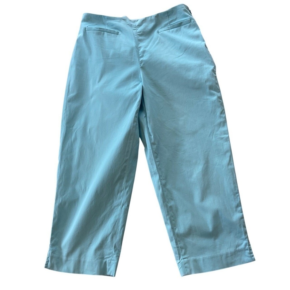 Talbots Petites Stretch Crop Pants Aqua Blue Side Zip Wide Leg Trousers Size 10P